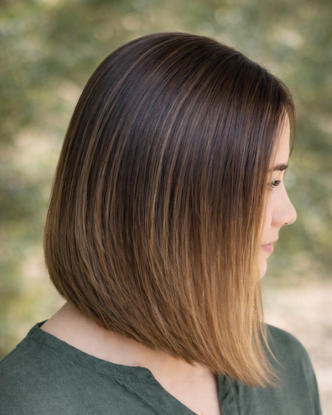 corte bob recto con raya lateral mujer